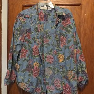 Vintage Long Sleeve Floral Denim Top